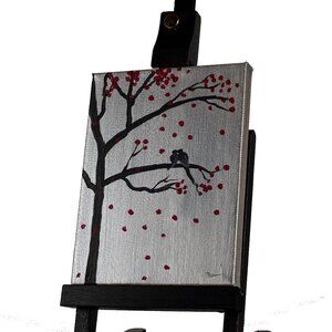 Original Acrylic Painting w/Easel "Love Birds I" by Dawn M. Wayand Desk Art